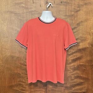 Ben Sherman Tipped Short Sleeve Henley Shirt Mens L Salmon Honeycomb Cotton Knit